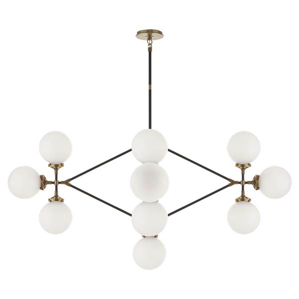 Visual Comfort Bistro Four Arm White Glass Chandelier with Brass Details
