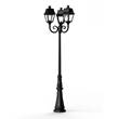 Roger Pradier Avenue 2 Large 3-Arm Clear Glass Lamp Post with Minimalist lines style lantern in Jet Black