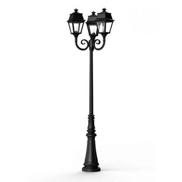 Roger Pradier Avenue 2 Large 3-Arm Clear Glass Lamp Post with Minimalist lines style lantern