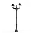 Roger Pradier Avenue 4 Large Double Arm Opal Glass Street Lamp with Four-Sided Lantern in Jet Black