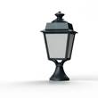 Roger Pradier Place des Vosges 1 Evolution Small Opal Glass Pedestal with Four-Sided Lantern in Green Patina