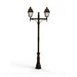Roger Pradier Avenue 4 Large Double Arm Clear Glass 35W 4000K Street Lamp with Four-Sided Lantern in Gold Patina