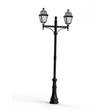 Roger Pradier Avenue 4 Large Double Arm Opal Glass 35W 3000K Street Lamp with Four-Sided Lantern in Jet Black