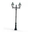 Roger Pradier Avenue 4 Large Double Arm Opal Glass 35W 3000K Street Lamp with Four-Sided Lantern in Green Patina