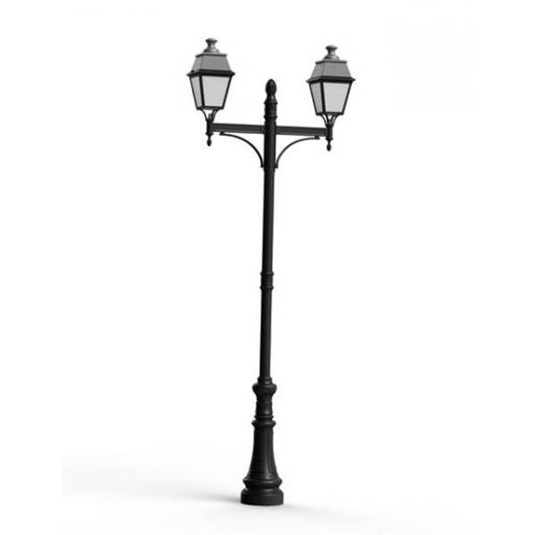 Roger Pradier Avenue 4 Large Double Arm Opal Glass 70W 3000K Street Lamp with Four-Sided Lantern