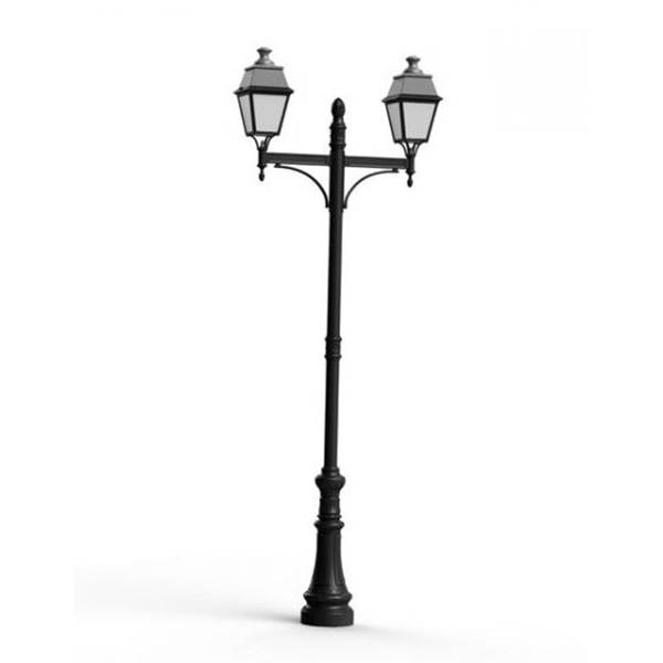 Roger Pradier Avenue 4 Large Double Arm Opal Glass 35W 4000K Street Lamp with Four-Sided Lantern