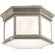Visual Comfort Club Large Frosted Glass Hexagonal Flush Mount in Antique Nickel
