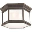 Visual Comfort Club Large Frosted Glass Hexagonal Flush Mount in Bronze