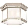 Visual Comfort Club Large Frosted Glass Hexagonal Flush Mount in Polished Nickel