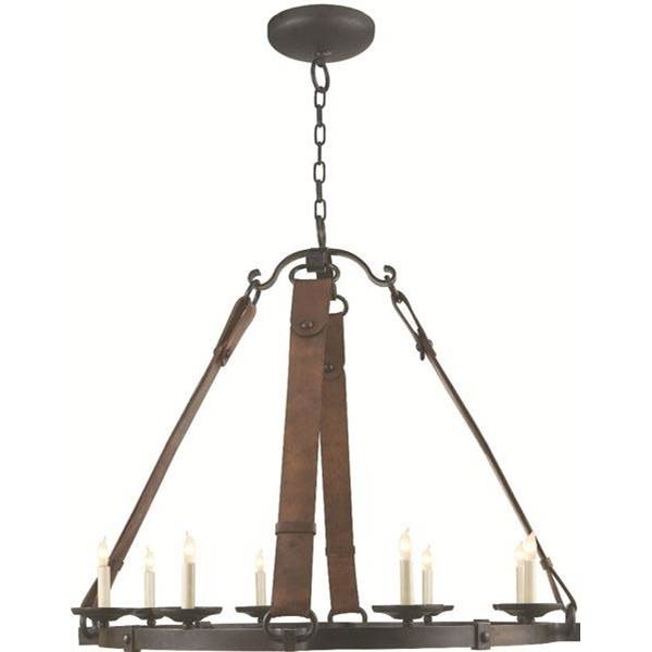 Visual Comfort Dressage Round Aged Iron Pendant with Leather