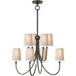 Visual Comfort Reed Large Chandelier with Natural Paper Shades in Bronze