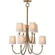 Visual Comfort Reed Large Chandelier with Natural Paper Shades in Hand-Rubbed Antique Brass