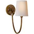 Visual Comfort Reed Single Upward Wall Lamp with Natural Paper Shade in Hand Rubbed Antique Brass