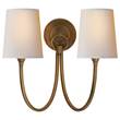 Visual Comfort Reed Double Arm Upward Wall Light with Natural Paper Shade in Hand Rubbed Antique Brass