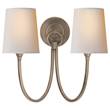 Visual Comfort Reed Double Arm Upward Wall Light with Natural Paper Shade in Antique Nickel