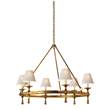 Visual Comfort Classic Six-Light Ring Chandelier with Natural Paper Shades in Antique Brass