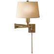 Visual Comfort Chunky Swing Arm Wall Light with Linen Shade in Antique Burnished Brass