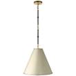 Visual Comfort Goodman Small Pendant with Antique White Shade in Bronze with Antique Brass