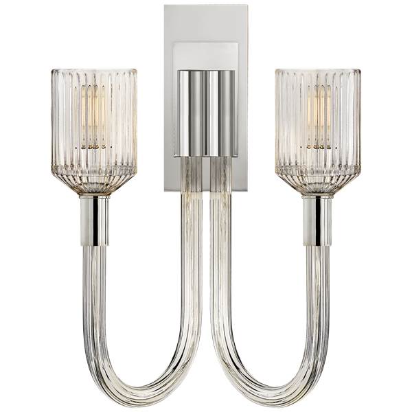 Visual Comfort Reverie Double Wall Light with Clear Ribbed Glass