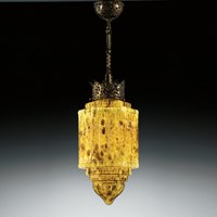 Rococo Antiqued Gold Pendant Blown Glass