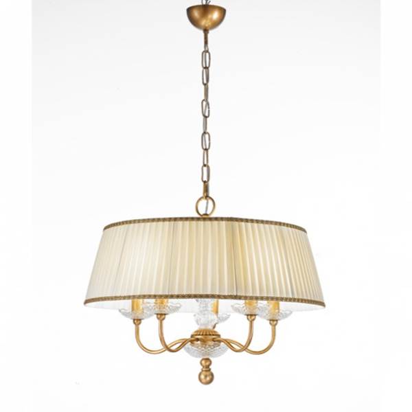 Mm Lampadari Firenze Five-Light Chandelier with Decorated Metal Frame & Carved Glass