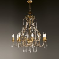Villa Eight-Light Chandelier Hand-Bended Metal Tubes and Transparent Drops