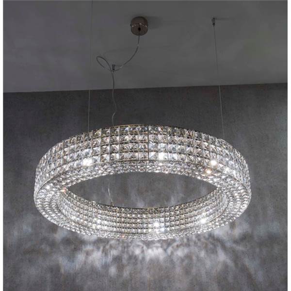 Marchetti Calipso S65 9-Light Crystal Pendant with Mirror Steel Bands