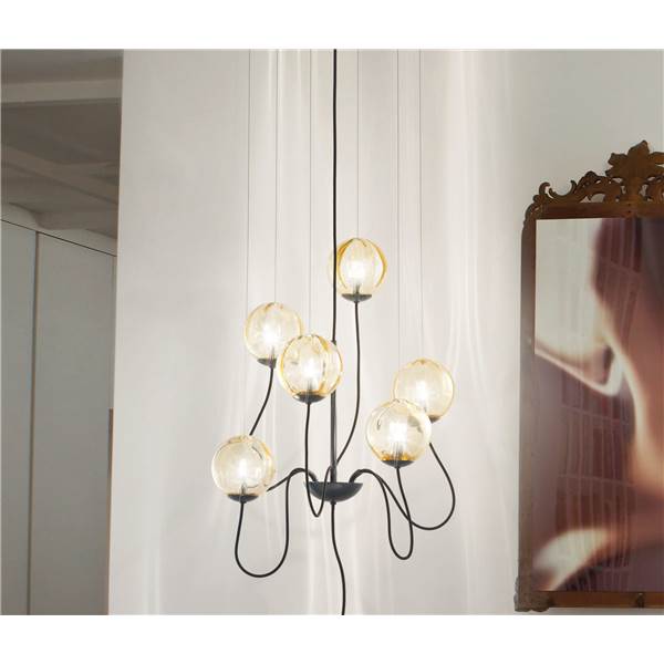 Vistosi Puppet Six-Light Chandelier with Blown Glass Diffuser