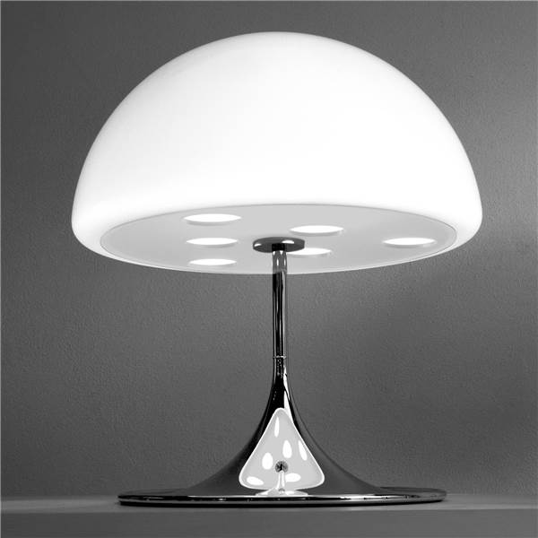 Martinelli Luce Mico Chrome Metal LED Table Lamp with White Oap Methacrylate Diffuser