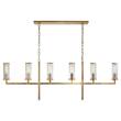 Visual Comfort Liaison Large Linear Chandelier with Crackle Glass in Antique-Burnished Brass