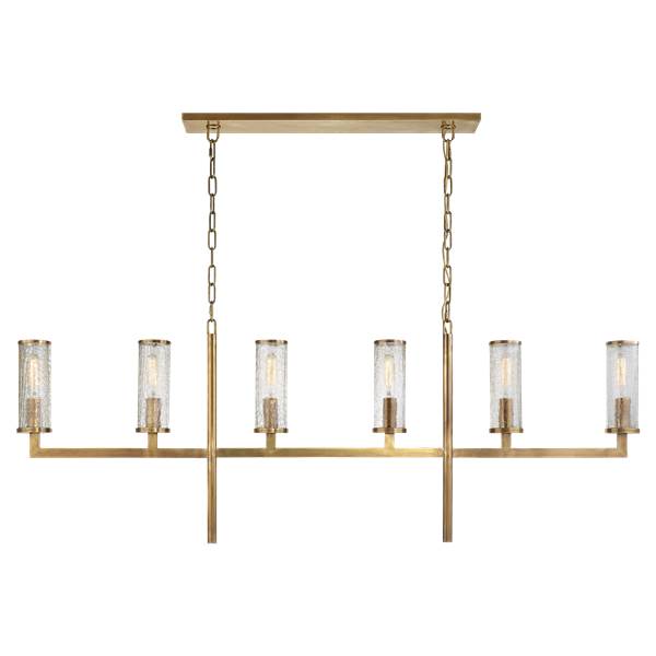 Visual Comfort Liaison Large Linear Chandelier with Crackle Glass