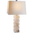 Visual Comfort Chunky Square Stacked Table Lamp Alabaster with Natural Paper Shade