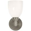 Visual Comfort Wilton Single Bathroom Wall Light with White Glass Shade in Antique Nickel