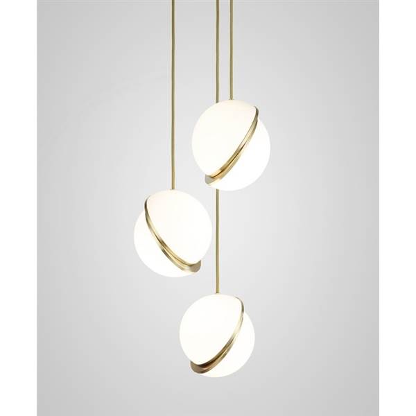 Lee Broom Crescent Mini 3-Light Pendant Brushed Brass with Opal Acrylic