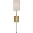Visual Comfort Lucia Medium Tail Crystal Wall Light with Linen Shade in Gild
