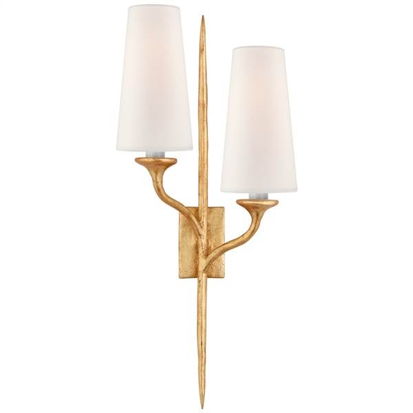 Visual Comfort Iberia Double Wall Light Antique Gold Leaf with Linen Shade