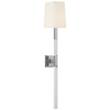 Visual Comfort Reagan Large Tail Sconce with Linen Shade in Polished Nickel