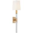 Visual Comfort Reagan Medium Tail Sconce with Linen Shade in Antique Brass