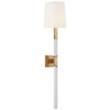 Visual Comfort Reagan Large Tail Sconce with Linen Shade in Antique Brass