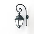 Roger Pradier Avenue 3 Clear Glass Swan Neck Wall Bracket with Four-Sided Lantern in Green Patina
