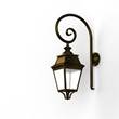 Roger Pradier Avenue 3 Clear Glass Swan Neck Wall Bracket with Four-Sided Lantern in Gold Patina