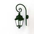 Roger Pradier Avenue 3 Clear Glass Swan Neck Wall Bracket with Four-Sided Lantern in British Green