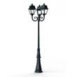 Roger Pradier Avenue 2 Large 3-Arm Clear Glass Lamp Post with Minimalist lines style lantern in Green Patina