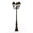 Roger Pradier Avenue 2 Large 3-Arm Clear Glass Lamp Post with Minimalist lines style lantern in Gold Patina