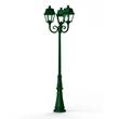 Roger Pradier Avenue 2 Large 3-Arm Clear Glass Lamp Post with Minimalist lines style lantern in Fir Green