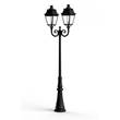Roger Pradier Avenue 3 Large Double Arm Clear Glass Lamp Post with Minimalist lines style lantern in Jet Black