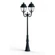 Roger Pradier Avenue 3 Large Double Arm Clear Glass Lamp Post with Minimalist lines style lantern in Green Patina