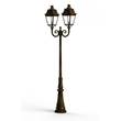 Roger Pradier Avenue 3 Large Double Arm Clear Glass Lamp Post with Minimalist lines style lantern in Gold Patina
