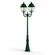 Roger Pradier Avenue 3 Large Double Arm Clear Glass Lamp Post with Minimalist lines style lantern in Fir Green