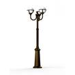 Roger Pradier Boreal Model 9 Opal Glass Pole 3 Lanterns Street Lamp with Cast Aluminium in Gold Patina